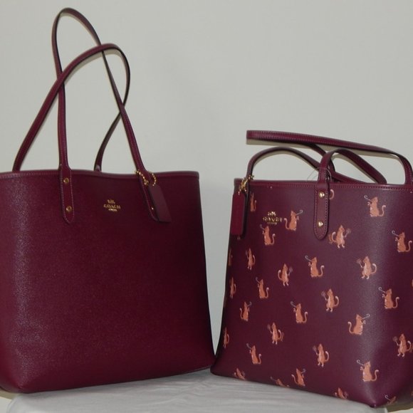 NWT COACH Reversible Party Cat Print City Tote Bg